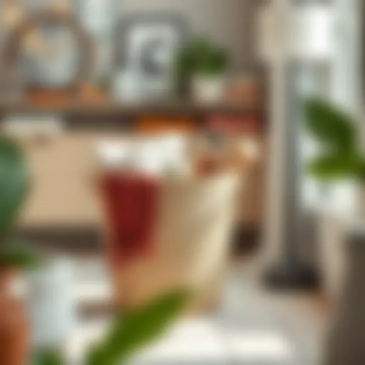 Decorative Hamper Enhancing Organization in Chic Space A decorative hamper filled with items, enhancing organization and style in a chic space