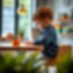 Child engaging in creative play at an adjustable height play table