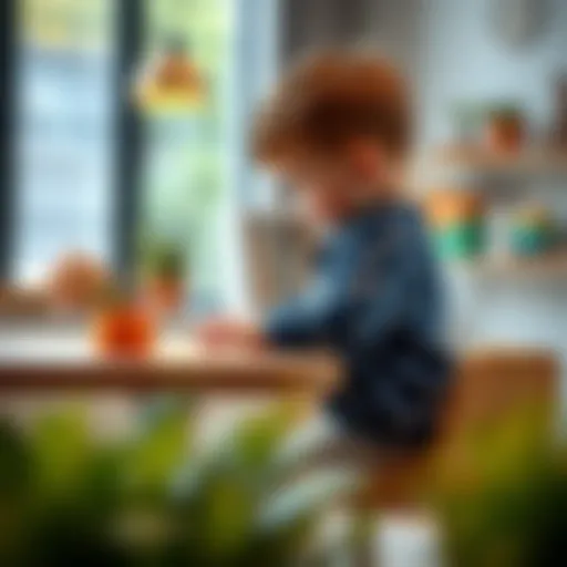 Child engaging in creative play at an adjustable height play table