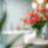 Elegant arrangement of artificial flowers in a contemporary bathroom setting