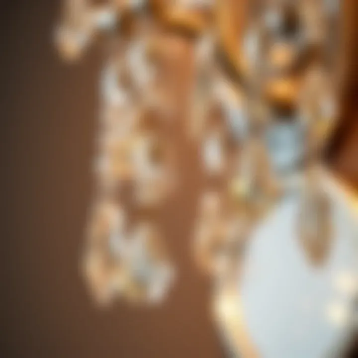 Close-up view of a crystal wall sconce showcasing intricate designs