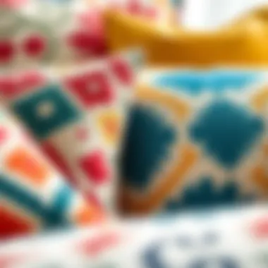 Close-Up of Patterned Throw Pillows Showcasing Color Variety A close-up of patterned throw pillows with diverse colors