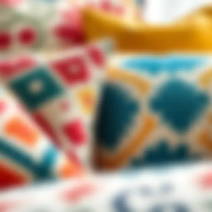 Close-Up of Patterned Throw Pillows Showcasing Color Variety A close-up of patterned throw pillows with diverse colors