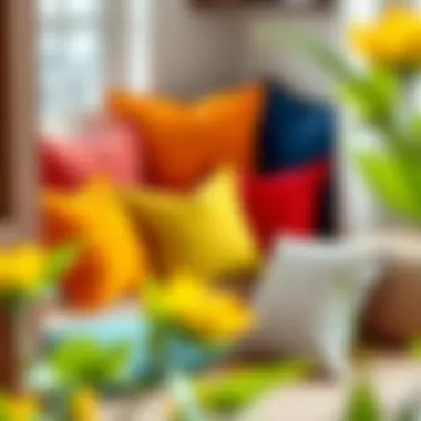 Colorful Throw Pillows in a Cozy Reading Space Colorful pillows arranged on a cozy reading nook