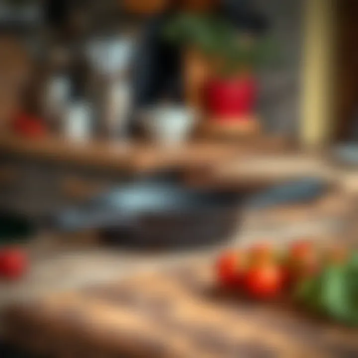 A sturdy cast iron skillet on a rustic kitchen countertop