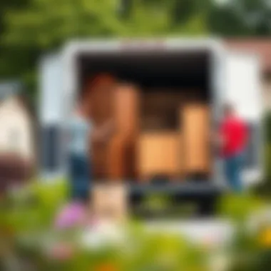 Volunteers loading donated furniture into a truck