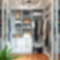 A well-organized walk-in closet with varied storage solutions