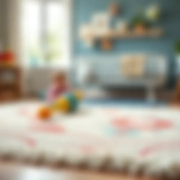 A close-up of a washable rug in a child's play area