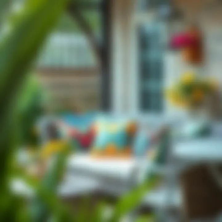 Vibrant decorative pillows enhancing a cozy outdoor seating area