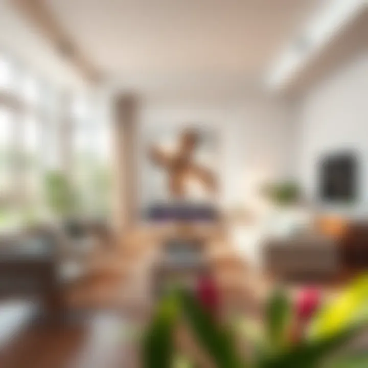 Well-lit living room with natural and artificial lighting