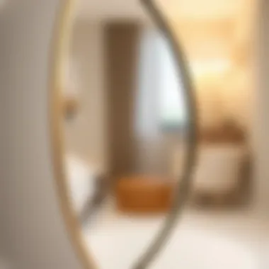 Close-up view of a modern circle mirror emphasizing material quality