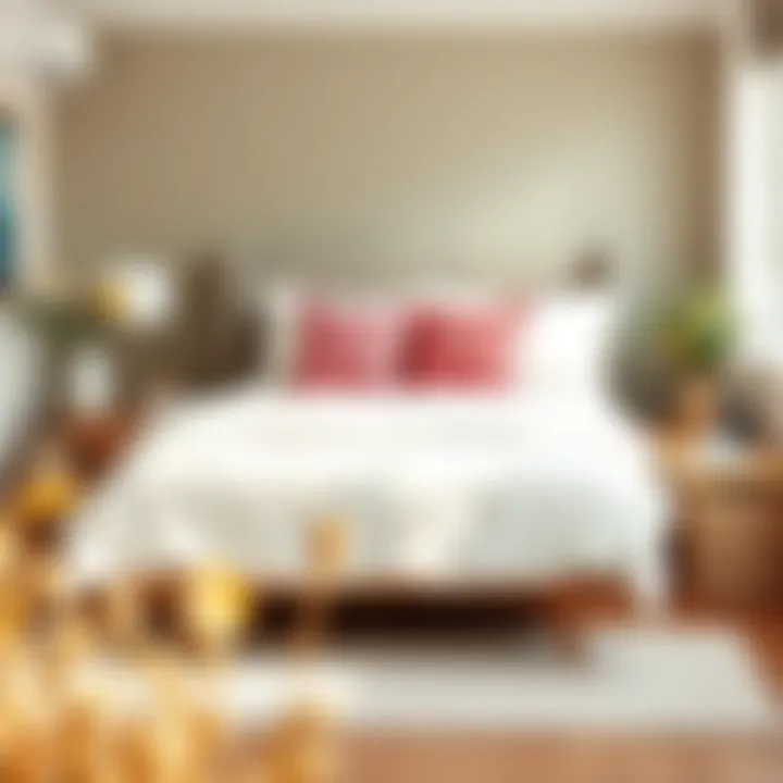 Cozy bedroom setting featuring white twin flat sheets paired with colorful decorative pillows.