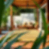 Vibrant Outdoor Setup with Bamboo Mats Vibrant outdoor space featuring large bamboo mats under a seating area