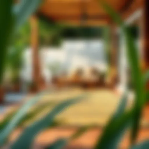 Vibrant Outdoor Setup with Bamboo Mats Vibrant outdoor space featuring large bamboo mats under a seating area