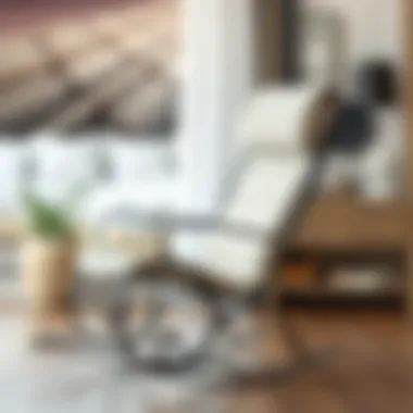 A contemporary rocking chair made of metal and fabric in a stylish decor