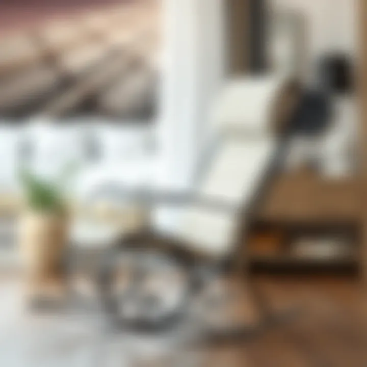 A contemporary rocking chair made of metal and fabric in a stylish decor