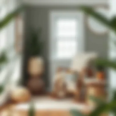 A cozy nook featuring a rocking chair with a throw blanket and a book