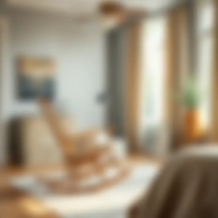 A vintage wooden rocking chair in a serene bedroom setting