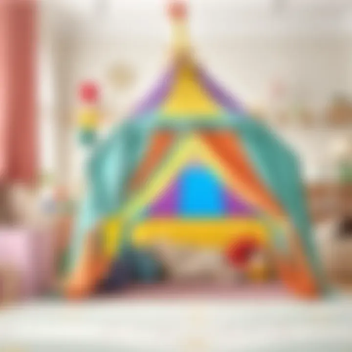 Colorful children's tunnel tent in a playful setting