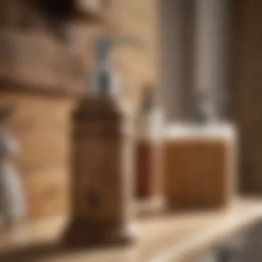 Rustic wooden soap dispenser enhancing a vintage bathroom