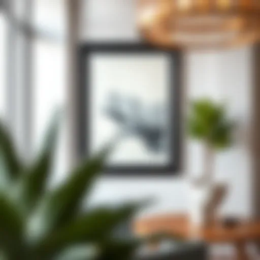 Elegant black frame showcasing artwork in a modern setting