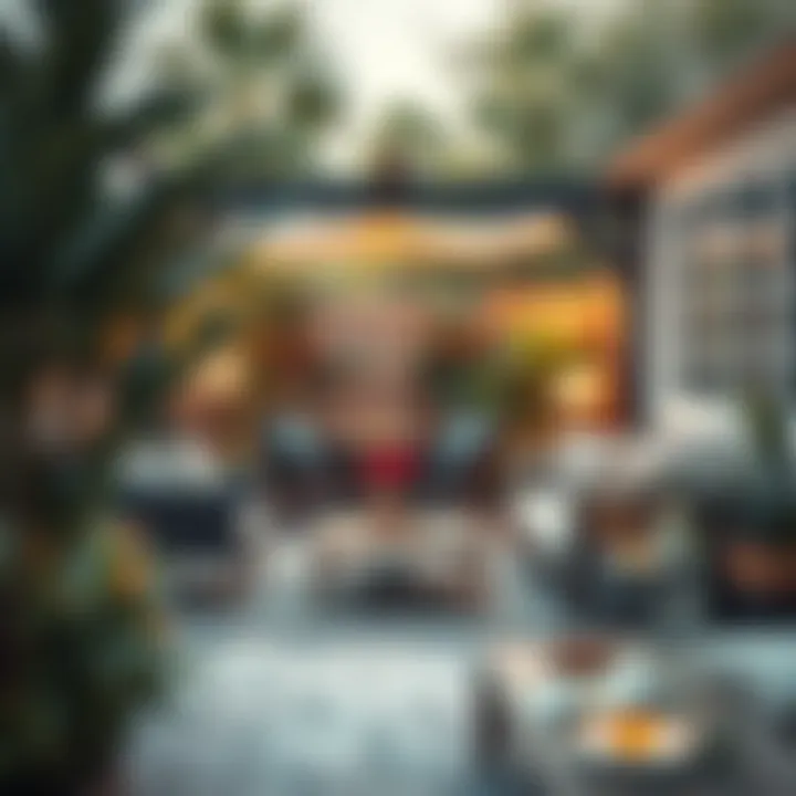 Cozy garden lounge area with soft lighting