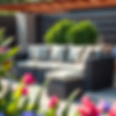 Luxurious rattan garden sofa with cushions