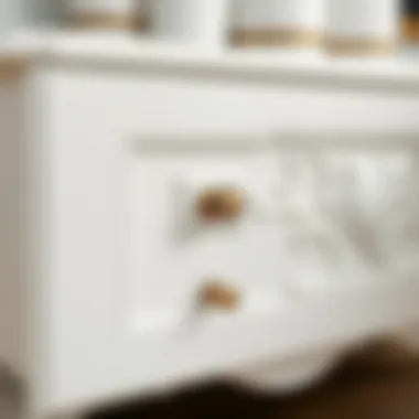Close-up view of the intricate detailing on large white Chester drawers