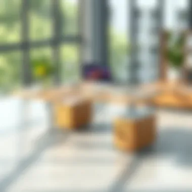 Large workspace table with ergonomic design features