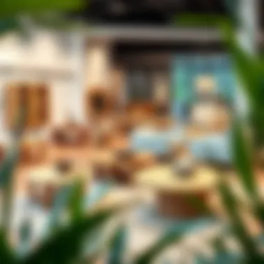 A variety of bamboo coffee table styles displayed in an interior design showroom