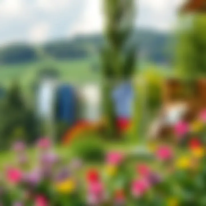 A picturesque outdoor setting with a clothes drying rack in use