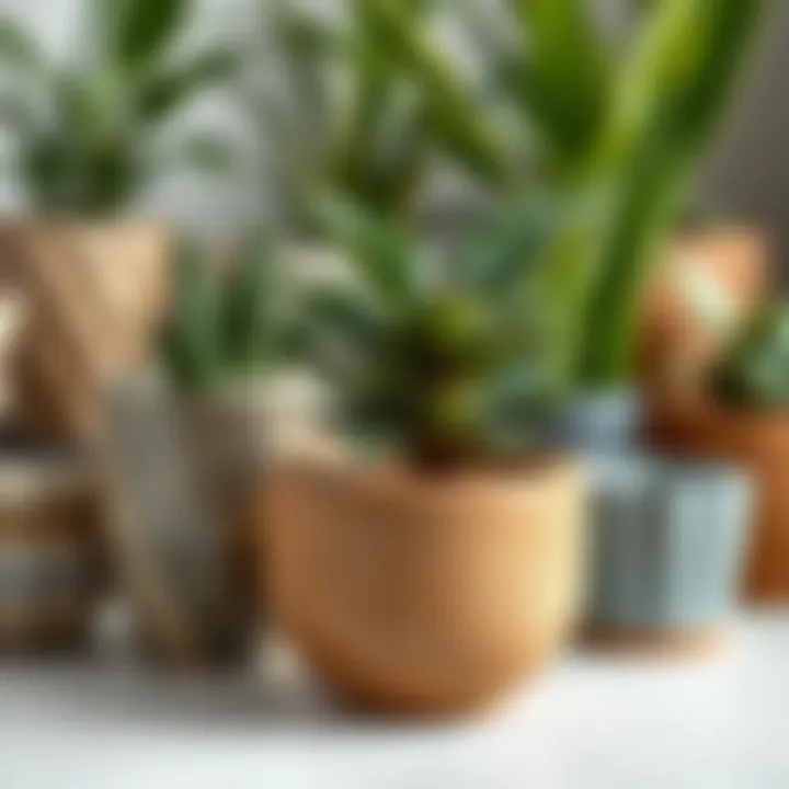 A collection of different materials used for plant pots, highlighting their unique textures and finishes.