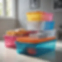 Colorful plastic storage boxes for document organization