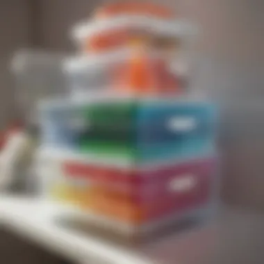 Stacked plastic storage boxes showcasing design variations