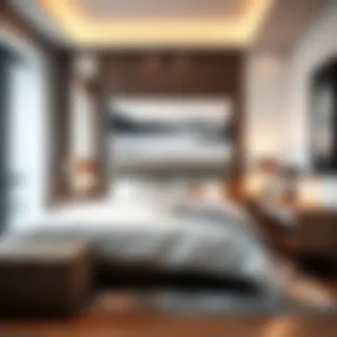 Stylish queen size bed enhancing bedroom aesthetics