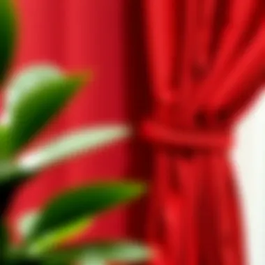 Close-up of the texture and fabric of red swag curtains