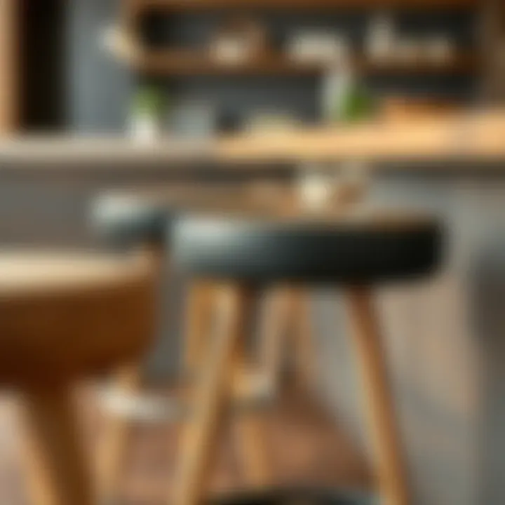 Close-up of sustainable materials used in short breakfast bar stools