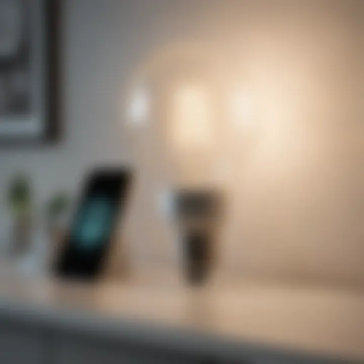 A modern smart light bulb with a smartphone app interface