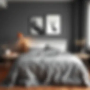 Contemporary bedroom featuring grey twin coverlets