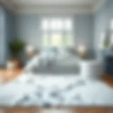 Elegant Light Blue Rug in Cozy Bedroom Elegant light blue rug complementing a cozy bedroom decor