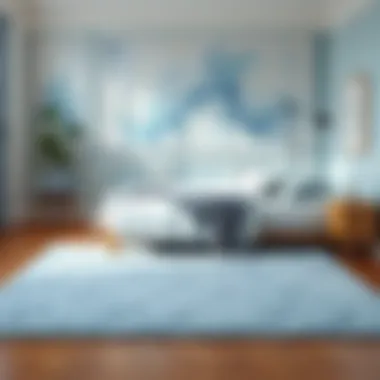 Stylish Bedroom Layout with Light Blue Rug Stylish bedroom layout featuring a light blue rug