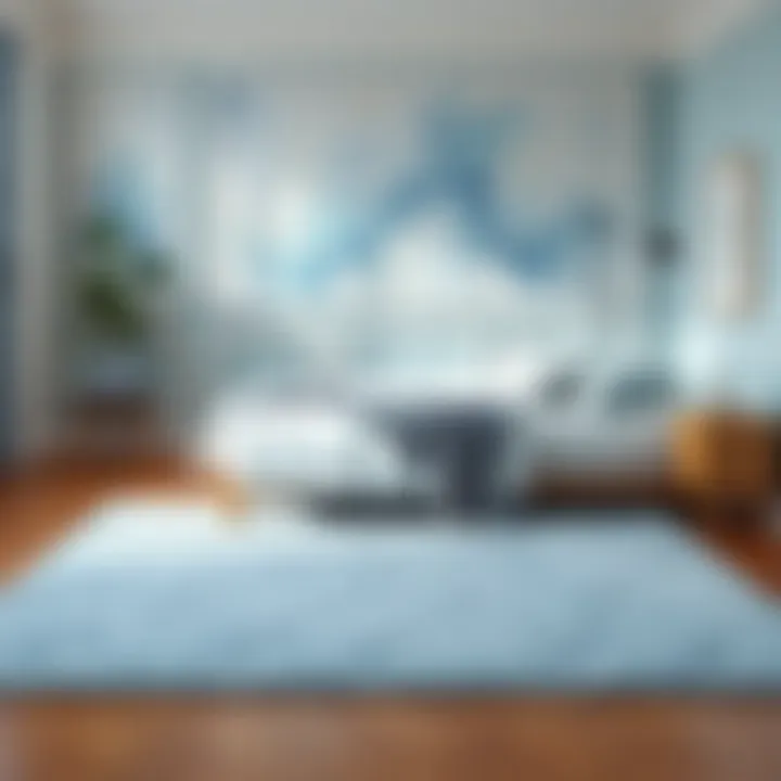 Stylish Bedroom Layout with Light Blue Rug Stylish bedroom layout featuring a light blue rug