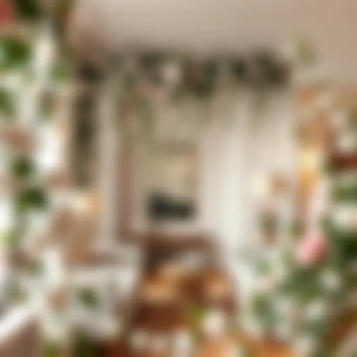 Stylish interior showcasing decorative vines with faux blossoms