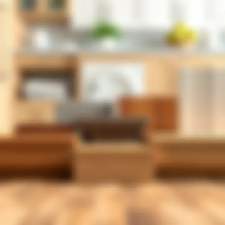 Variety of materials used for cabinet bases displayed together