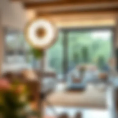 Stylish Movie Light Floor Lamp A stylish movie light floor lamp in a modern living room setting