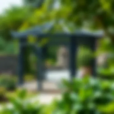 Elegant iron gazebo surrounded by lush greenery