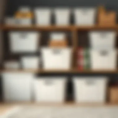 A well-organized space featuring neatly arranged storage bins