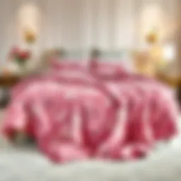 Elegant pink paisley comforter draped on a stylish bed