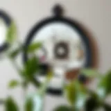 Elegant black wood round mirror reflecting stylish interior decor