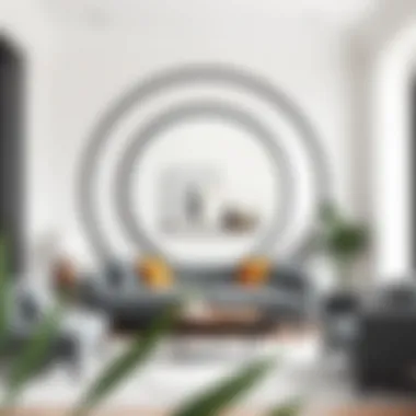 Versatile black wood round mirror in a minimalist living space